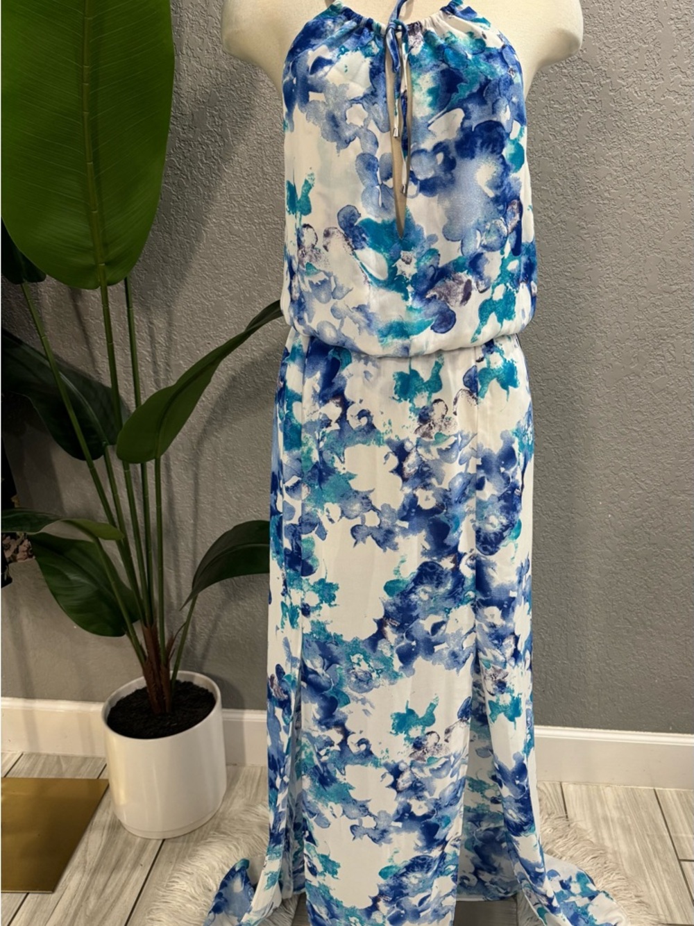 Parker Blue and teal watercolor floral dress